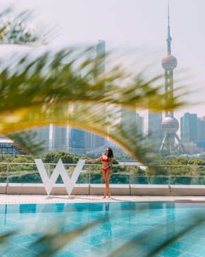 W Shanghai swimmin pool women in red bikini